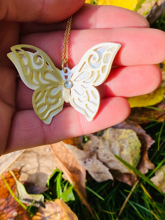 Butterfly Necklace - Gold Jewelry - Vintage Inspi… - image 3