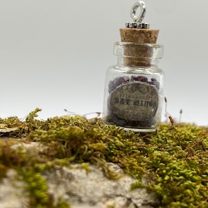 Garnet Bottle - Glass Bottle - Halloween Jewelry - Poison Bottle - Sterling Silver Chain - Gemstone Necklace