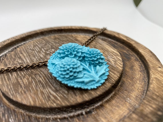 Hydrangea Pendant - Vintage Blue Floral Pendant -… - image 9