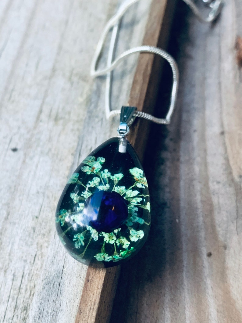 Floral Glass Pendant JustBeadItByDrue Sterling Silver Necklace Floral Pendant Flower Jewelry Teardrop Pendant