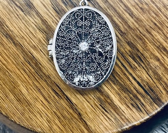 Antique Silver Rhinestone Locket - Vintage Style Sterling Silver Pendant