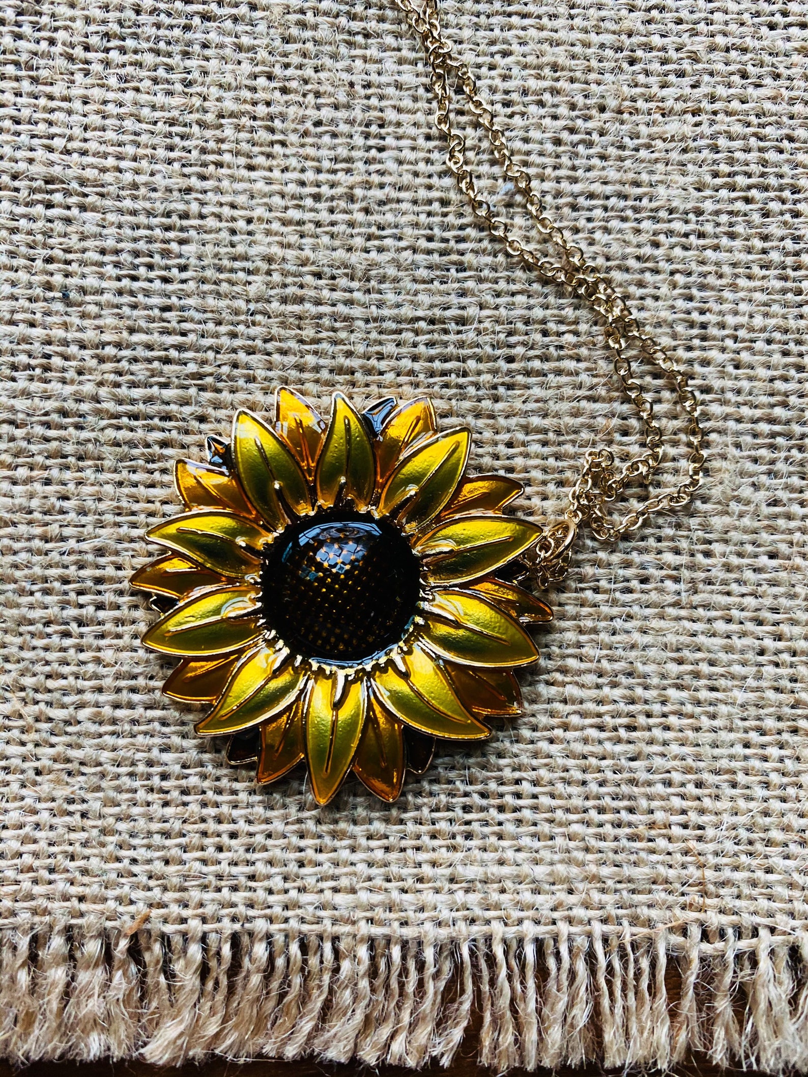 Sunflower Pendant Yellow Flower Necklace Gold Necklace Etsy