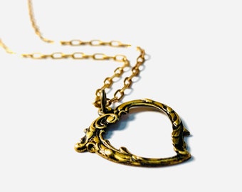 Vintage Heart Necklace - Bronze Pendant- Heart Pendant - Vintage Jewelry