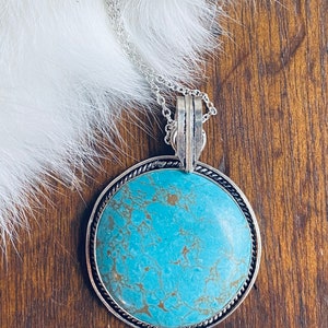 Blue Turquoise Gemstone- 925 Sterling Silver Pendant- Boho Pendant - Turquoise Pendant - Raw Stone