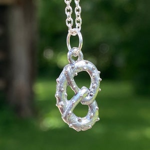 Silver & Gold Pretzel Necklace - Pretzel Charm Necklace - Food Necklace - Food Jewelry