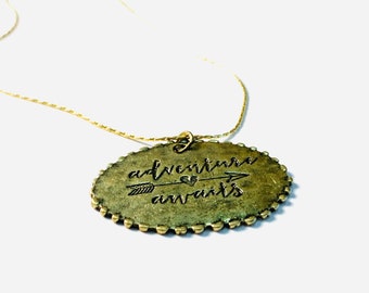 Adventure Awaits - Adventure Pendant - Travel Necklace - Wanderlust Necklace - Travel Jewelry - Scenic Route - Wanderlust Jewelry