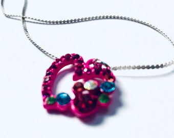 Love Necklace- Heart Charm Necklace - Pink Heart Necklace - Dainty Pink Heart - Gift For Her