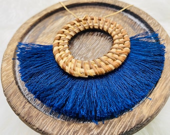Collar de abanico azul - Collar Boho - Collar de borla de oro - Boho Jewelry