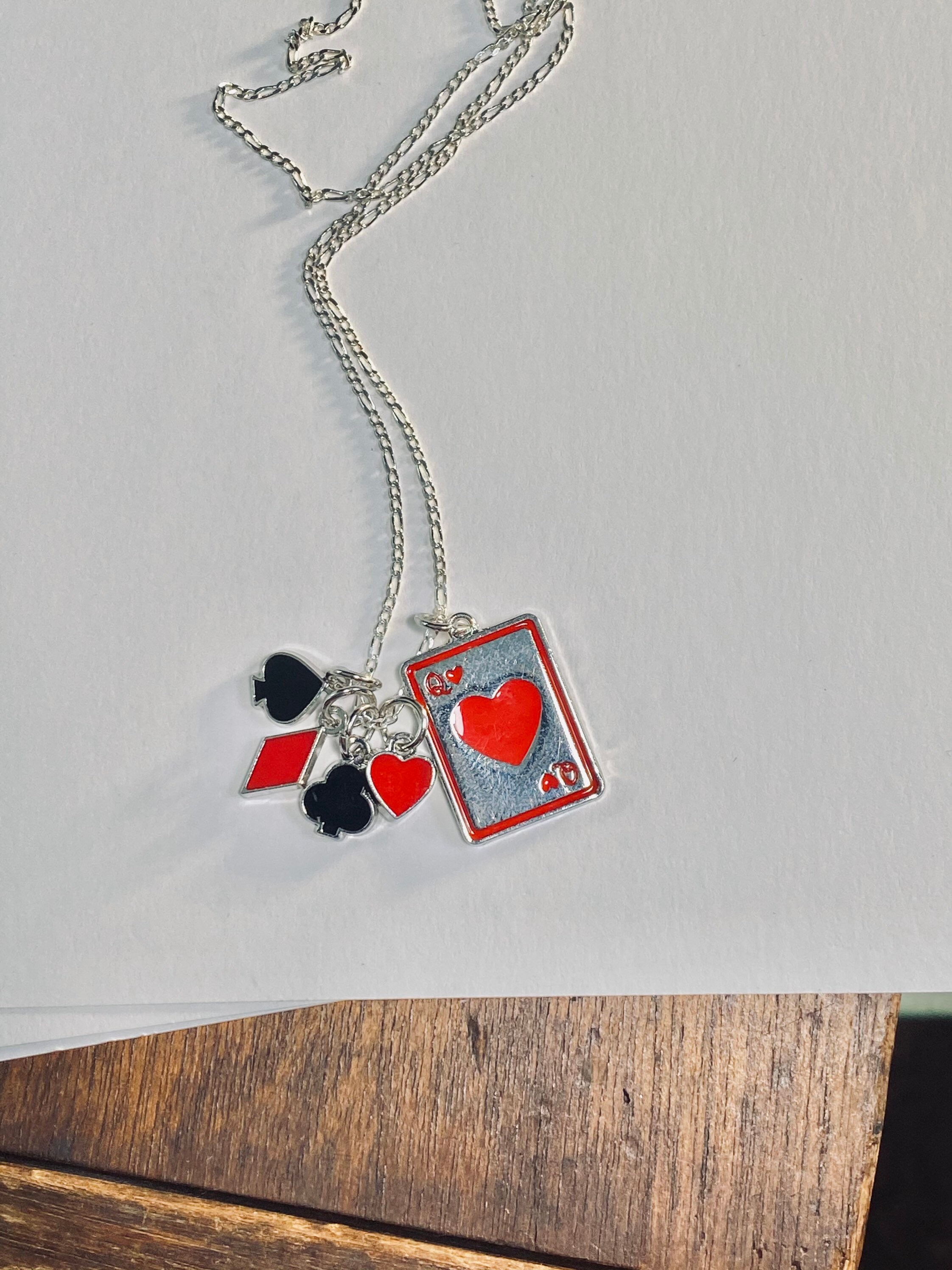 Queen of Hearts Card Charm Necklace Queen Necklace Queen Necklace Sterling Silver Necklace Justbeaditbydrue Etsy UK