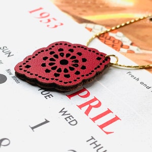 Imitation Leather Scalloped Pendant - Red Pendant - Boho Necklace - JustBeadItByDrue