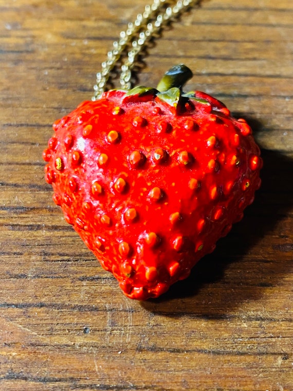 Large Strawberry Brooch - Strawberry Pendant - Vi… - image 4