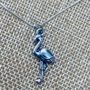 Flamingo Necklace - Silver Flamingo Charm Necklace  - Bird Necklace - Charm Necklace - Sterling Silver Chain - JustBeadItByDrue