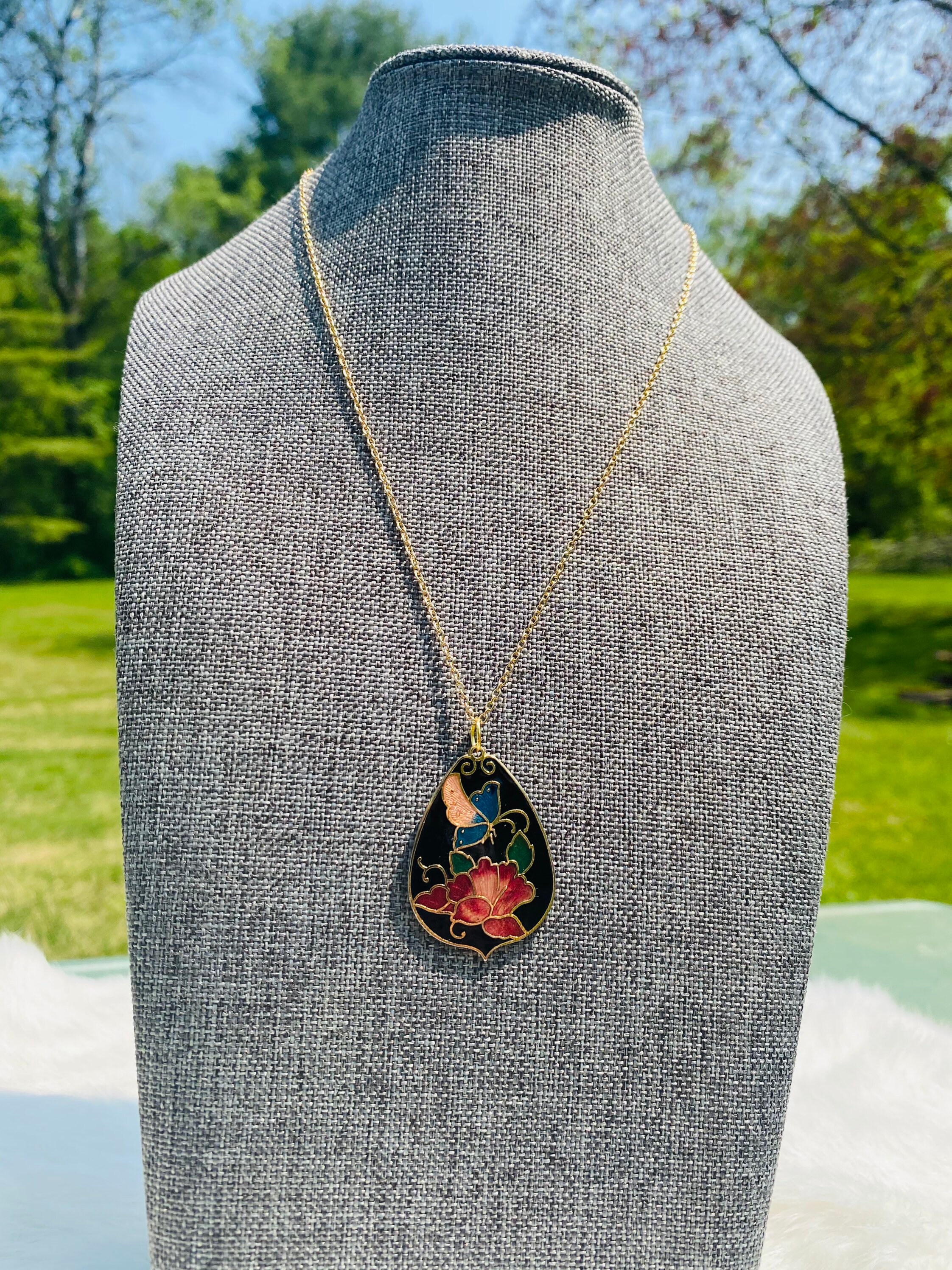 Cloisonné Pendant- Cloisonne Pendant Jewelry- Retro Floral
