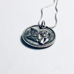 Sterling Silver Angel Charm Necklace: Cherub Wings, Love Jewelry
