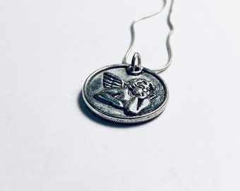Sterling Silver Angel Charm Necklace: Cherub Wings, Love Jewelry