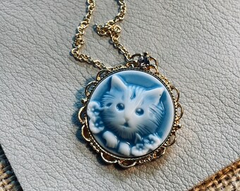 Medaglione Cammeo A Cuore Con Gatto Innamorato, Bronzo Anticato, Look Vintage