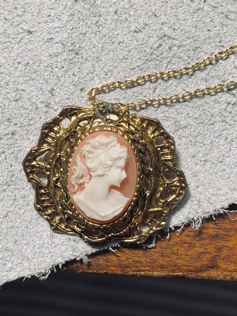 Classic Cameo Vintage Cameo Pendant Gold Toned Cameo Jewelry Victorian Inspired Cameo JustBeadItByDrue image 8