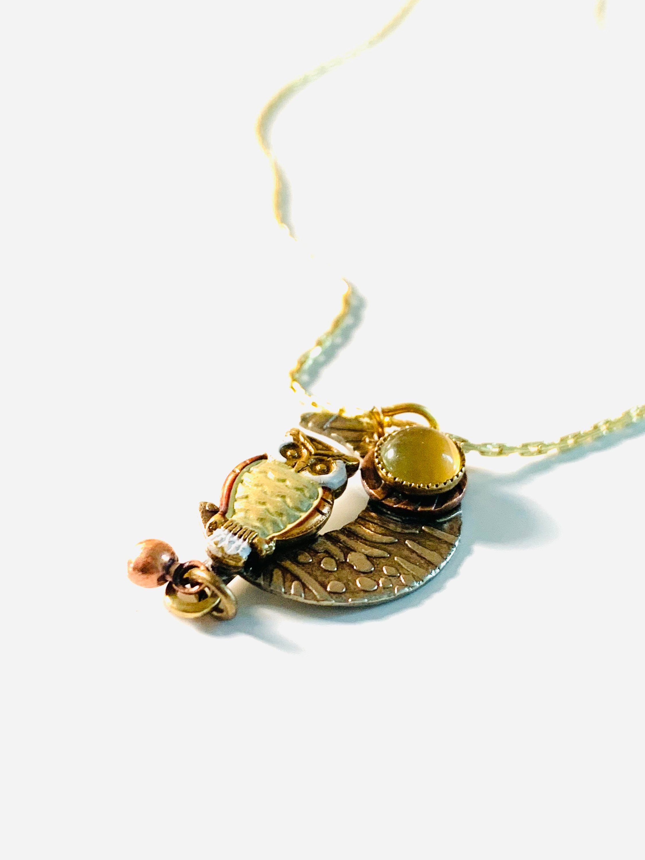 Mixed Metal Owl Pendant Necklace: Vintage Inspired Jewelry