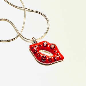 Red Lips Swarovski Crystal Sterling Silver Necklace