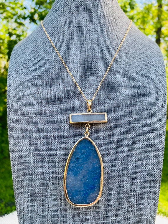 Blue Stone Necklace Natural Stone Pendant Necklace Marble Pendant