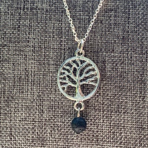 Family Tree Necklace - Lava Stone -  Family Tree Necklace - Sterling Silver Mothers Charm Necklace - Gift For Her