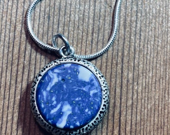 Blue Stone Sterling Silver Pendant - Boho Statement Necklace