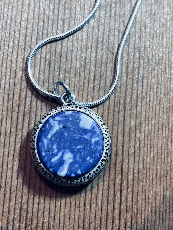 Blue Stone Pendant Blue Stone Sterling Silver Statement Pendant Boho Bohemian Circle Stone Justbeaditbydrue Etsy