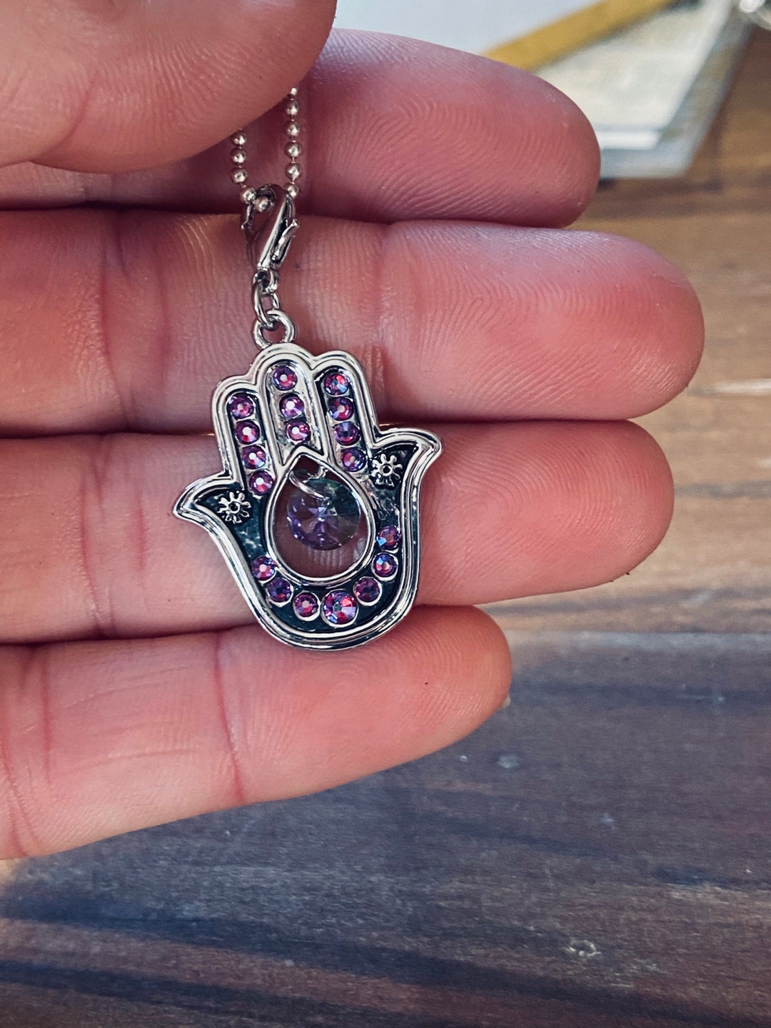 Swarovski Crystal Hamsa Hand Charm Hamsa Necklace Hamsa Etsy