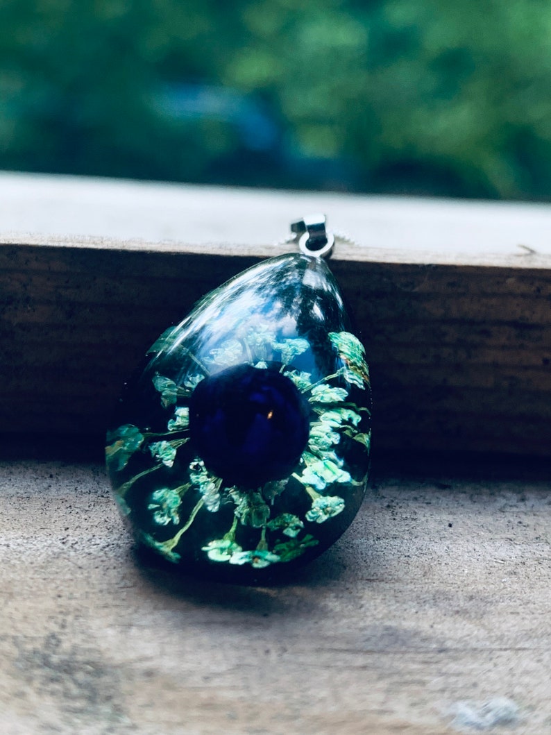 Floral Glass Pendant JustBeadItByDrue Sterling Silver Necklace Floral Pendant Flower Jewelry Teardrop Pendant