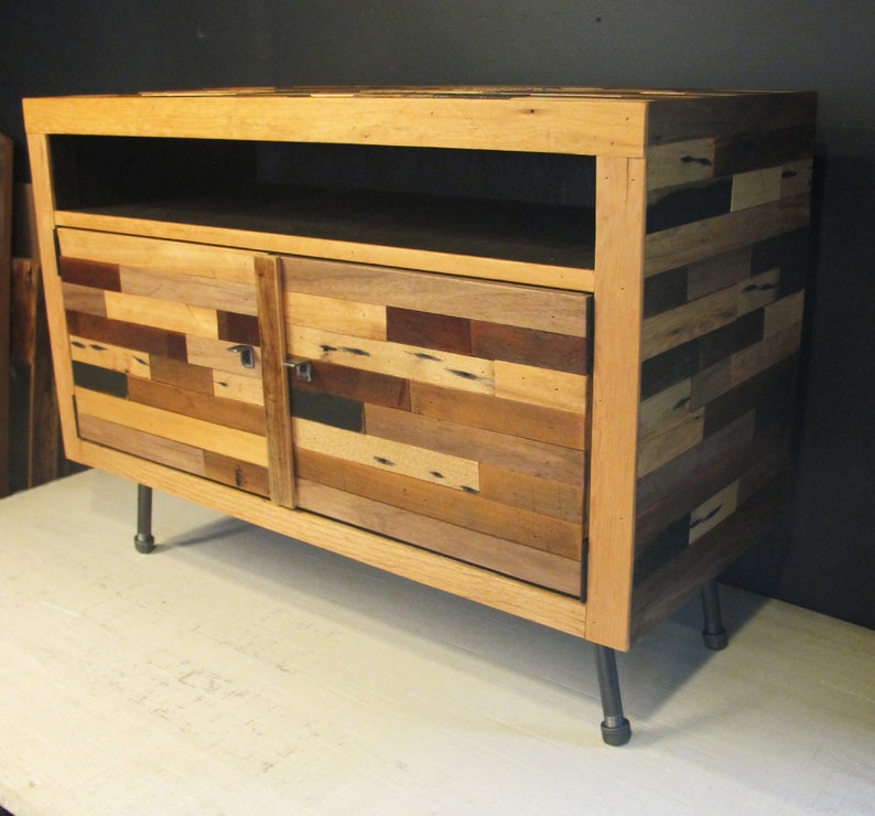Reclaimed Wood Record Storage Modern Tv Stand Image 0