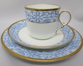 Grainger Worcester 1860 Blue White Antique China Cup Saucer Plate Trio