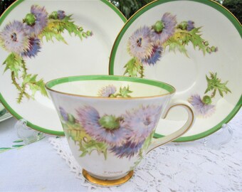 Royal Doulton GLAMIS THISTLE Vintage Pink Lavender Teacup and Saucer Set Made in ENGLAND Tea Cup