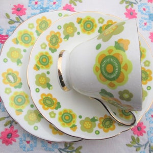Retro Lime & Yellow 1960s Sutherland Trio, Vintage Trio, China Trio, Afternoon Tea, Tea Party, Vintage Gift