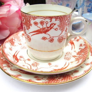 Trio de porcelaine antique Minton : oiseaux et fleurs de l&#39;époque victorienne, vermeil