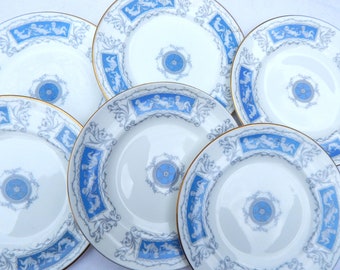 6 Lovely Coalport 'Revelry' Blue Playing Cherubs Tea Plates