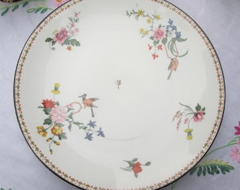 Antique Victorian Aynsley Bone China Cake Plate Bread Butter Plate Sandwich Plate c1870 - Birds & Dragonfly