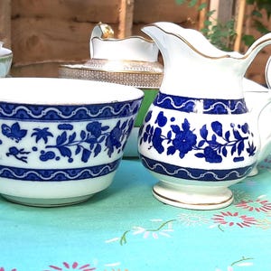 Antique Royal Doulton Blue & White Milk Jug and Sugar Bowl
