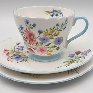 Pretty Vintage Shelley Wild Flowers Bone China Trio