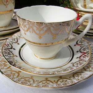 Vintage 22KT Gold & White English Bone China Trio