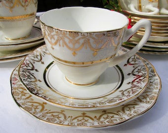 Vintage 22KT Gold & White English Bone China Trio