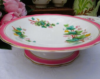 Antiker viktorianischer 1850 Pink & Grüner Kuchenständer