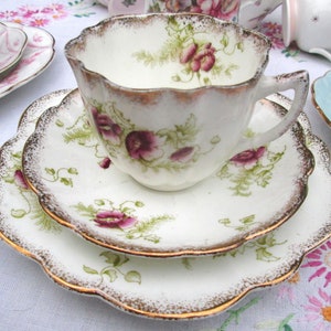 Trio de porcelaine Art nouveau : service de tasses à thé marguerite Wellington 1906