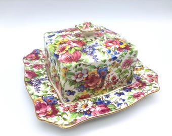 Antique Royal Winton Art Deco 1930s Springtime English Chintz Cheese Dish