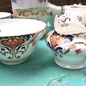 Prachtige antieke art nouveau 1890 Samuel Radford suikerpot en melkkan, Engelse theewaren, vintage theeserviezen