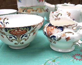 Beautiful Antique Art Nouveau 1890 Samuel Radford Sugar Bowl & Milk Jug, English Tea Wares, Vintage Tea Sets