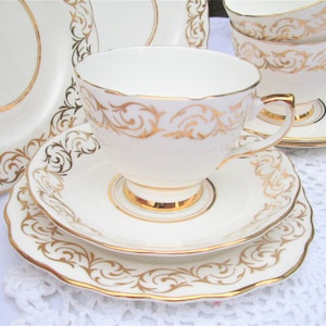 Vintage Gold & White Colclough English Bone China Trio