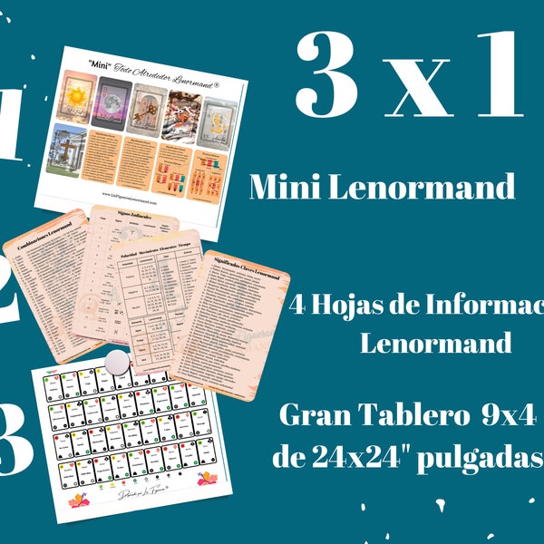 Lenormand 3x1:  Mazo + Hojas de Informacion + Gran Tableau Lenormand