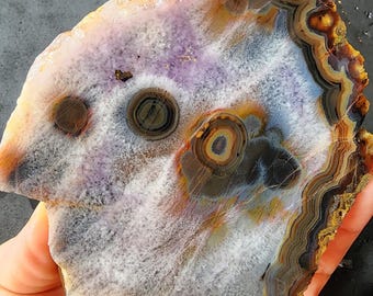 15.69 oz (445 gr) Lightly Amethyzed Eye Agate Pair, Face Agate, Eye Agate Pair, Picture Agate, Orbicular Agate Pair, Amethyst Agate Pair