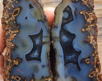 19.96 oz (566 gr) Blue Agate Pair, 玛瑙对戒, Unpolished Agate, Lapidary Slabs, 마노 쌍, Lapidary Rough, Blue Agate Slab, Blue Agate Specimen