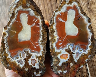 30.19 oz (856 gr) Unpolished Agate Pair, Red Agate, Orange Agate, Fortification Agate, Floater Agate, Top Agate, Premium Agate, Agate Gift